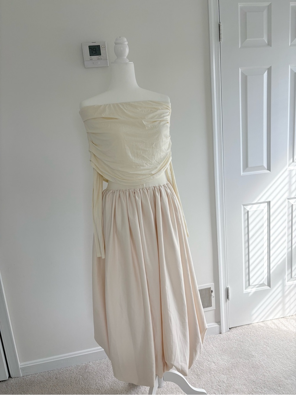 Commence off-shoulder Strapless Cream & Ivory Gathered Midi Dress